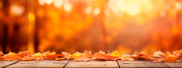 wooden table on the background of the autumn park. Generative AI,