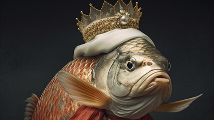 Sticker - Carp dressed like a queen Generative AI