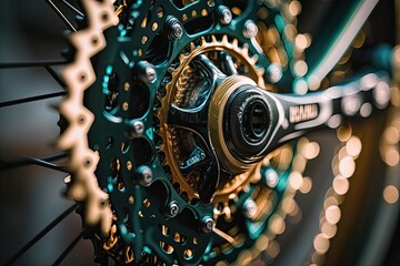 Poster - close-up of a bike's chain and gears in motion, created with generative ai