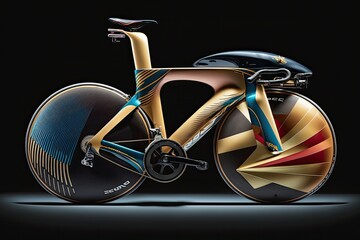 Canvas Print - a cross bike with an aerodynamic fairing, speeding past the finish line, created with generative ai