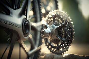 Poster - close-up of cross bike's gears shifting and wheels turning on race course, created with generative ai