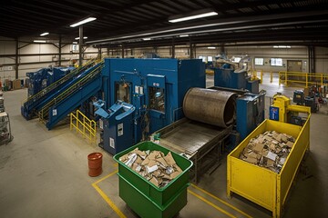 Wall Mural - recycling center, with bins and machines sorting and processing recyclables, created with generative ai