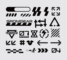 Wall Mural - sci fi interface element icon symbol template cyberpunk ornament decorative danger street vector set bundle editable 