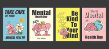 Mental Health Day Posters, Retro Posters, Vector Illustration