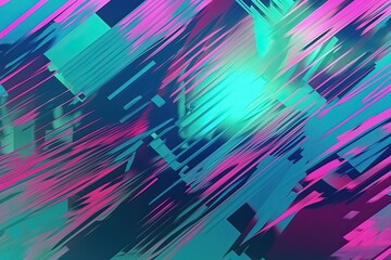 Wall Mural - Abstract blue, mint and pink background with interlaced digital glitch and distortion effect. Futuristic cyberpunk design. Retro futurism, webpunk. Generative AI
