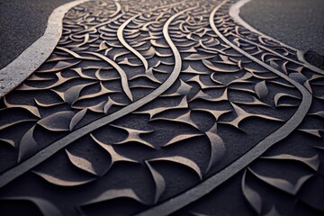 Poster - close-up of a road surface repair, featuring intricate pattern and textures, created with generative ai