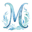 M monogram letter for Mother's Day. Teal, aqua, turquoise, blue soft feminine pastel colors. Isolated, transparent, png for graphic resources and clip art. Generative AI
