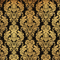 Wall Mural - seamless damask pattern with classic and elegant noble shapes, beautiful gold and black wallpaper decoration, generative ai