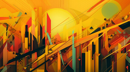 Poster - Yellow abstract colorful geometric lines paper cut Generative AI