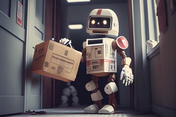 Wall Mural - robot courier delivering urgent document to hospital in the nick of time, created with generative ai