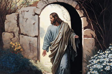 Wall Mural - Resurrection of Jesus. Christian Easter background, generative ai