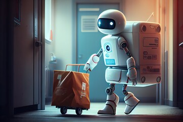 Canvas Print - robot courier delivering urgent medical supplies to hospital, created with generative ai