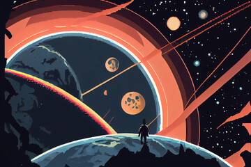 Wall Mural - Solar system. Colorful planets, galaxy and universe. Astronaut in space. Space cartoon