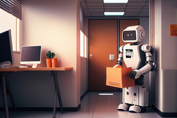 Sticker - robotic courier delivering urgent documents in high-tech office, created with generative ai