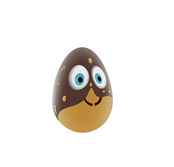 Wall Mural - 3d Easter cartoon egg of chocolate color with a smile and eyes. Vector illustration