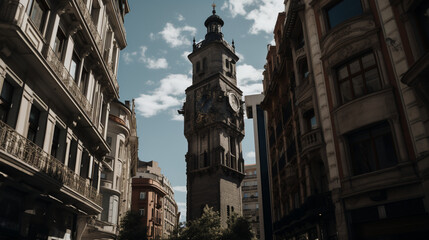 Canvas Print - A city with a clock tower Generative AI