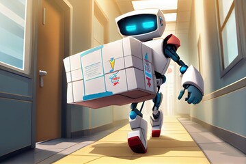 Canvas Print - robotic courier delivering urgent documents to hospital wing in the nick of time, created with generative ai