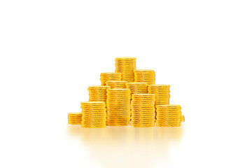 Stack of gold coins isolated on white background with reflection, Finance investment and savings money concept, 3D illustration