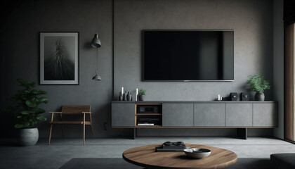 Wall Mural - TV in a Living room, Stylish living room with big tv screen, Generative AI