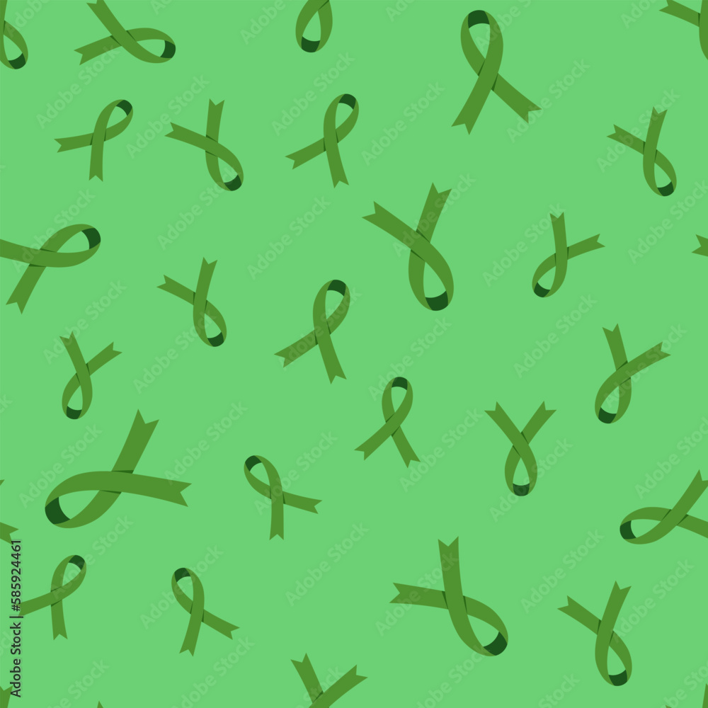 World bipolar day concept. Seamless pattern with green awareness ribbon for social poster, banner, card, flyer