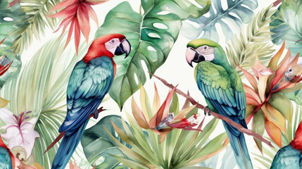 Sticker - Tropical exotic seamless pattern watercolour Generative AI