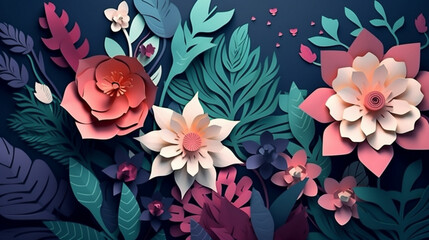 Sticker - Flower blossom pattern on pink background isometric Generative AI