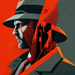 Espionage concept in russian constructivism retro style. Generative AI