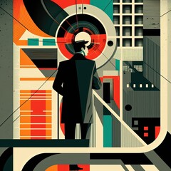 Wall Mural - Espionage concept in russian constructivism retro style. Generative AI