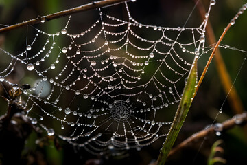 spider web with dew drops