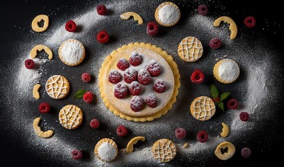 Sticker -  a dessert with raspberries and other desserts on a plate.  generative ai