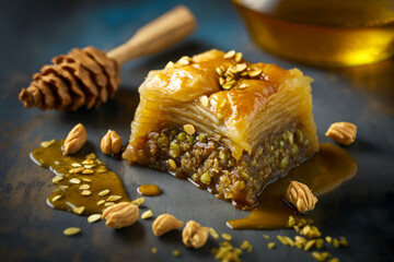 Wall Mural - Baklava with honey and nuts. Generative AI