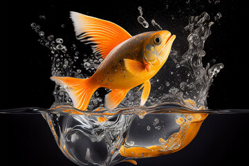 Goldfish jumping  in water 3d illustration. generative ai