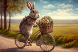Fototapeta Pomosty - Easter bunny rides his bike around. Generative AI