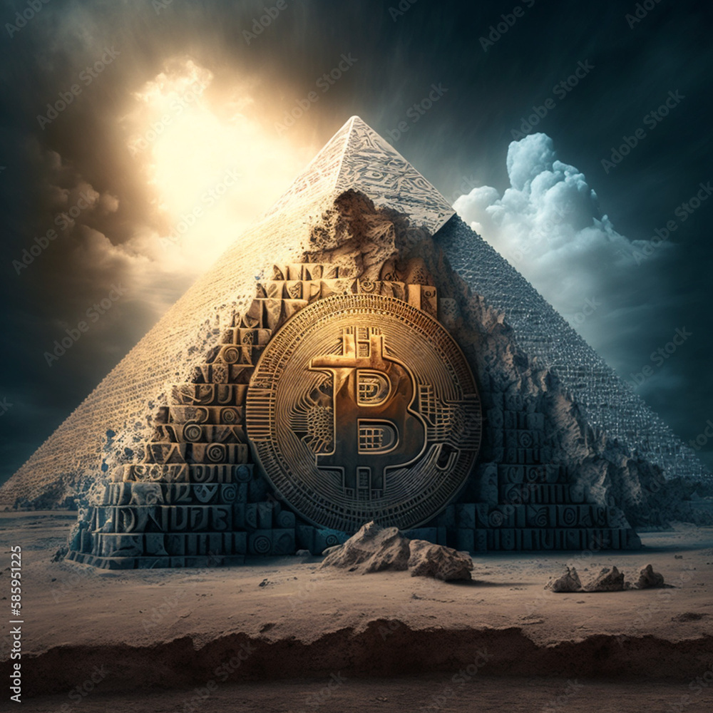 Great pyramid with crypto effects and cryptocurrency and bitcoin logo Stock  Illustration | Adobe Stock