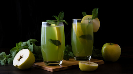 Sticker - Green tea juice with green tea apple and lemon Generative AI