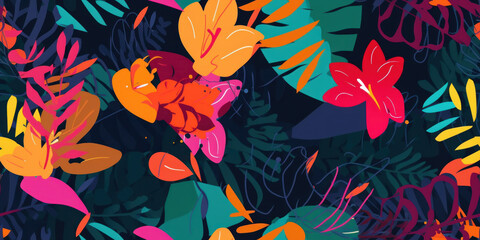 Wall Mural - Beautiful abstract colourful tropical leaf seamless background. Generative ai