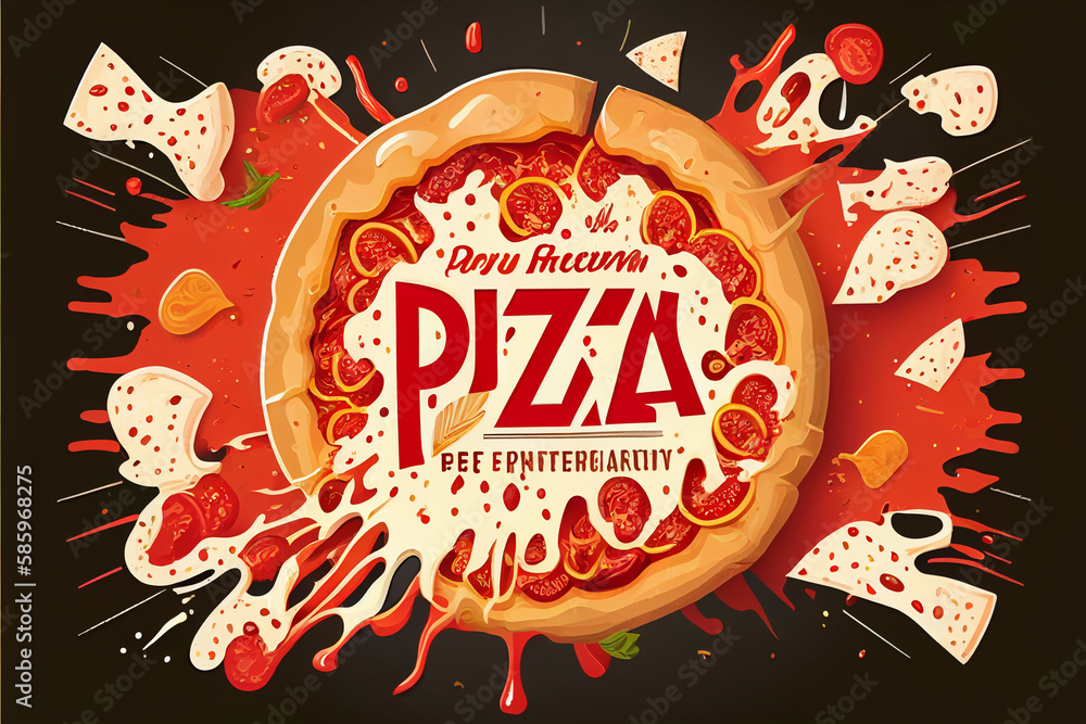 Pizza poster for menu restaurant. Pizza design style promotional fast food poster. Pizza Flyer and poster for pizzeria cafe menu. Pizzeria vector and Logo of pizzeria, Ai Generative illustration.