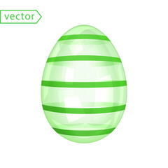 Wall Mural - Glass Shiny Easter Egg with Green Stripes. Beautiful Easter Gift. Image of transparent glossy crystal-green egg isolated on white background. 3d decoration for easter design. 3D vector illustration