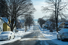 Sheboygan, Wisconsin - Residential Area With Snow Covered Streets In A Neighborhood On Lake Michigan