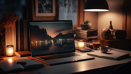 Realistic laptop mockup for app presentations or websites. The Notebook mockup for graphic display montage and workspace area. Generative AI