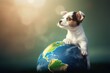 earth day, a puppy on top of a globe