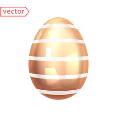 Wall Mural - Golden Shiny Easter Egg with Glass Stripes. Beautiful Easter Gift. Image of transparent glossy crystal-gold egg isolated on white background. 3d decoration for easter design. 3D vector illustration