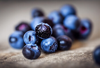 Wall Mural - delicious healthy fresh blueberries lie on a wooden table, generative AI