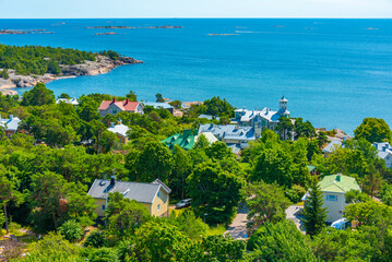 Wall Mural - Aerial view of colorful timber houses in Hanko, Finland