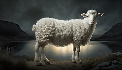 Wall Mural - The Wondrous White Lamb and its Glorious Journey Through Imagined Lands Generative AI