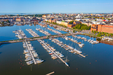 Wall Mural - Panorama view of a marina in the Kruununhaka district of Helsinki, Finland.