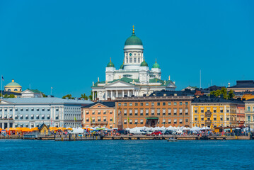 Sticker - View of the port of Helsinki with the Helsinki cathedral at background, Finland.