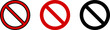 Red No Sign General Prohibition Restricted or Forbidden Circle-Backslash Icon Set. Vector Image.