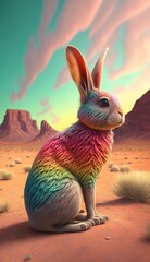 Wall Mural - The Awe-Inspiring Adventures of an Animorphic Rabbit in a Technicolor World Generative AI