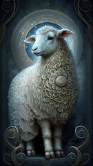 Wall Mural - Wisdom Beyond Its Years, the Serene Lamb Led by Porcelain Moonbeams Generative AI